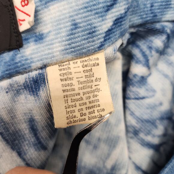 Vintage 70s Tucci Top Womens 7/8 Blue White Corduroy Dagger Collar Long Sleeves - Picture 7 of 13